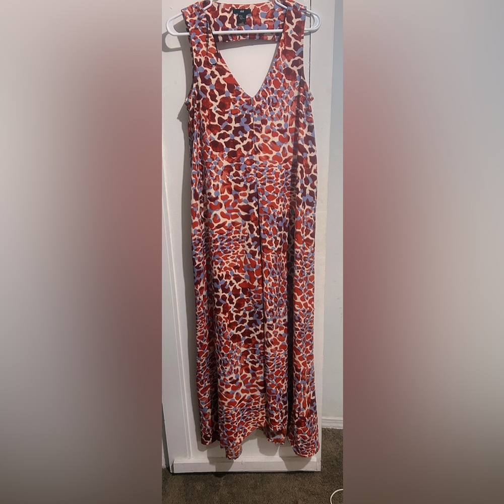 H&M Red and Brown A-line Maxi Dress with Pleats